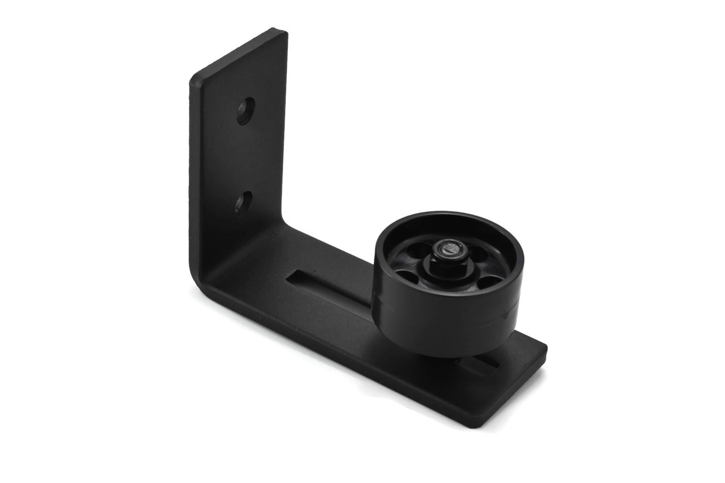 Medium Black Barn Door Bottom Floor Guide Adjustable Roller Powder Coated Hardware - Flush to Floor