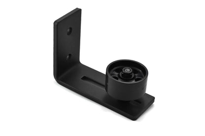Medium Black Barn Door Bottom Floor Guide Adjustable Roller Powder Coated Hardware - Flush to Floor